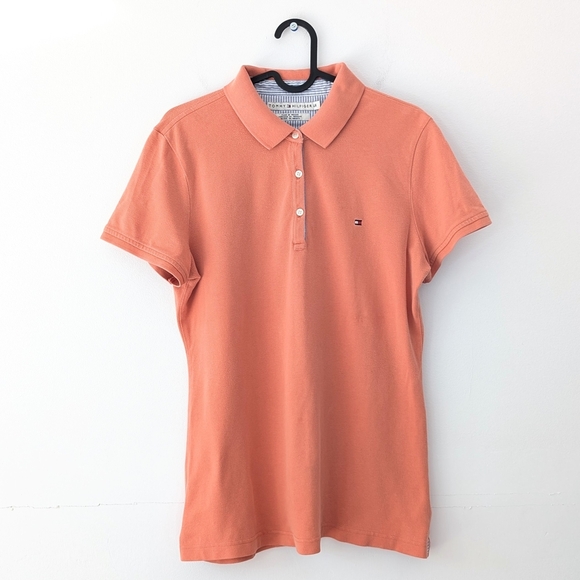 Tommy Hilfiger Women's Orange Fitted Polo Short Sleeve Top ~ Size Large - Picture 1 of 8